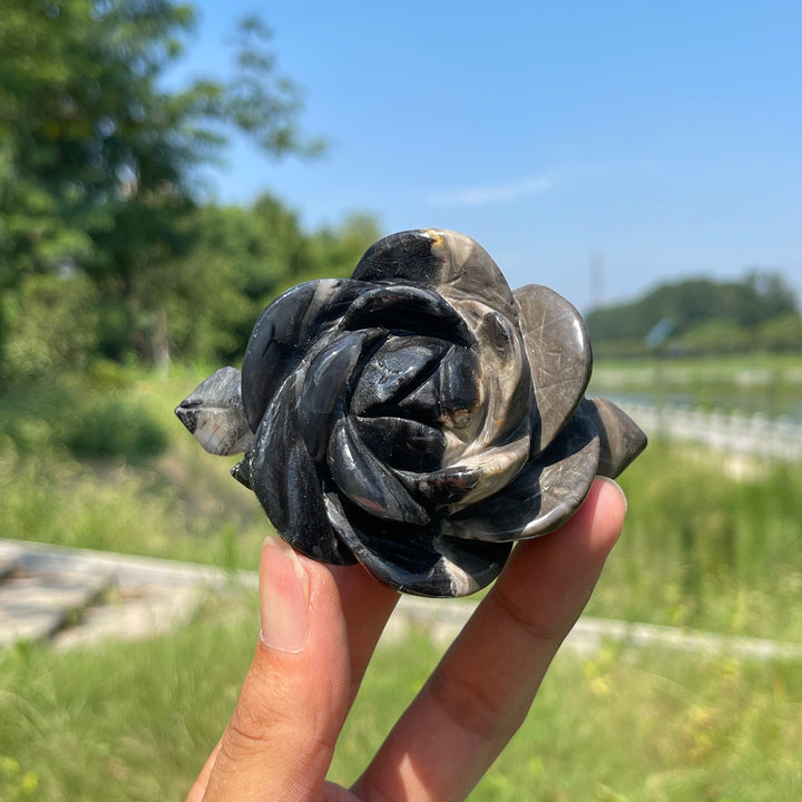 Unique,Natural Crystal Volcanic Agate Peony Flower Carving