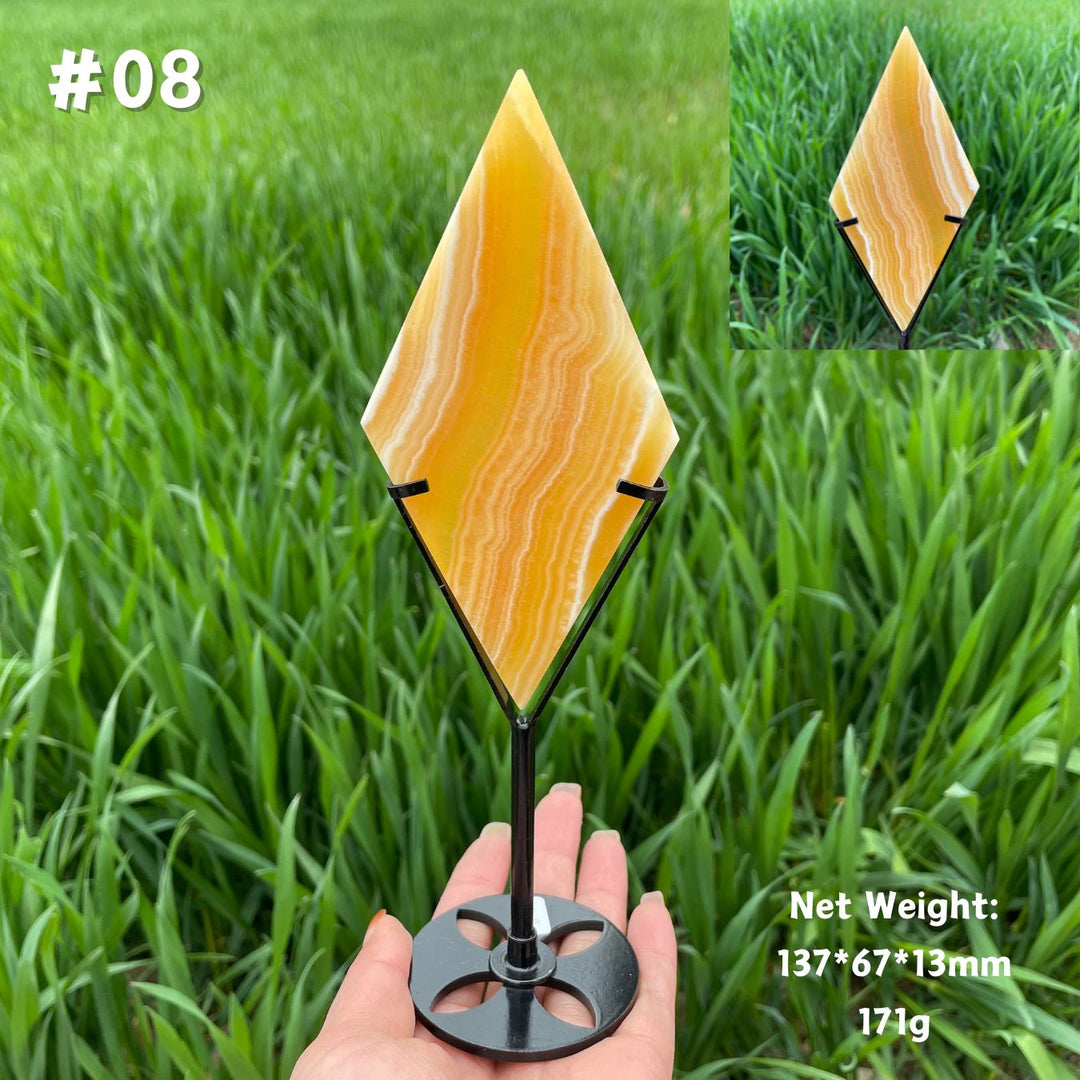 Unique,Natural Crystal Yellow Calcite Rhombus Slice