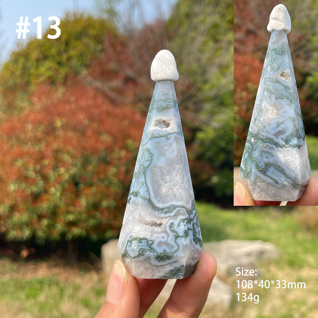 Unique,Natural Moss Agate Diamond Tower Crystal