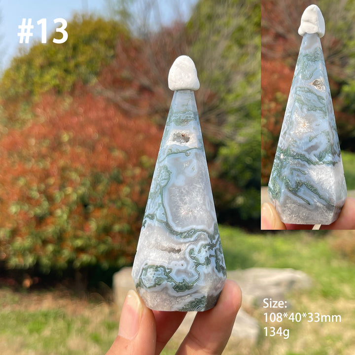 Unique,Natural Moss Agate Diamond Tower Crystal