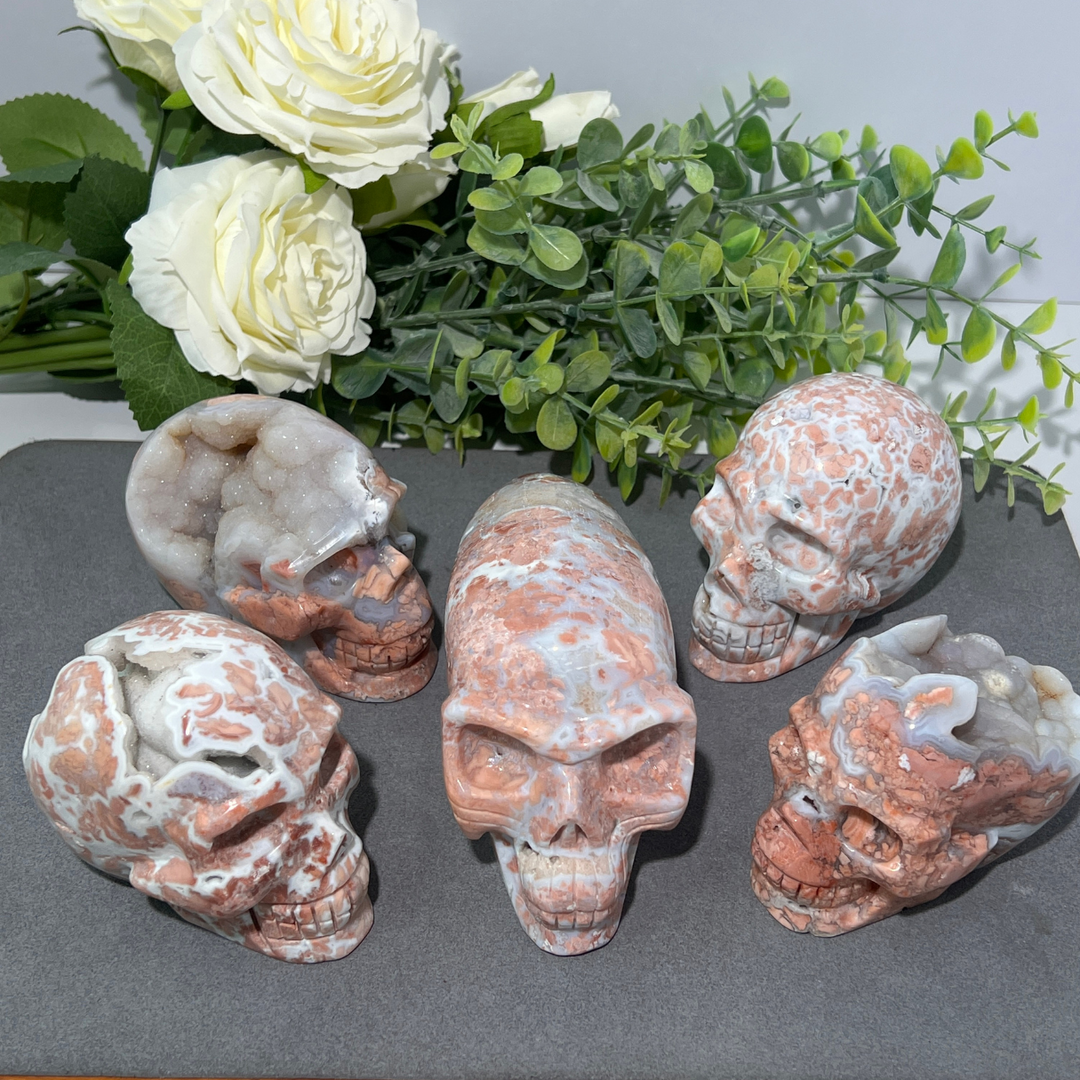 Unique, Pink Agate Skull