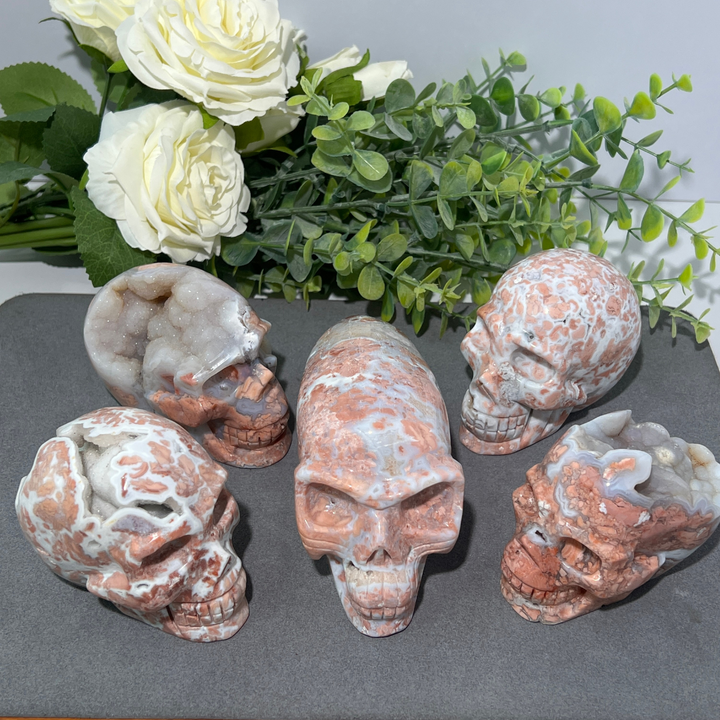 Unique, Pink Agate Skull
