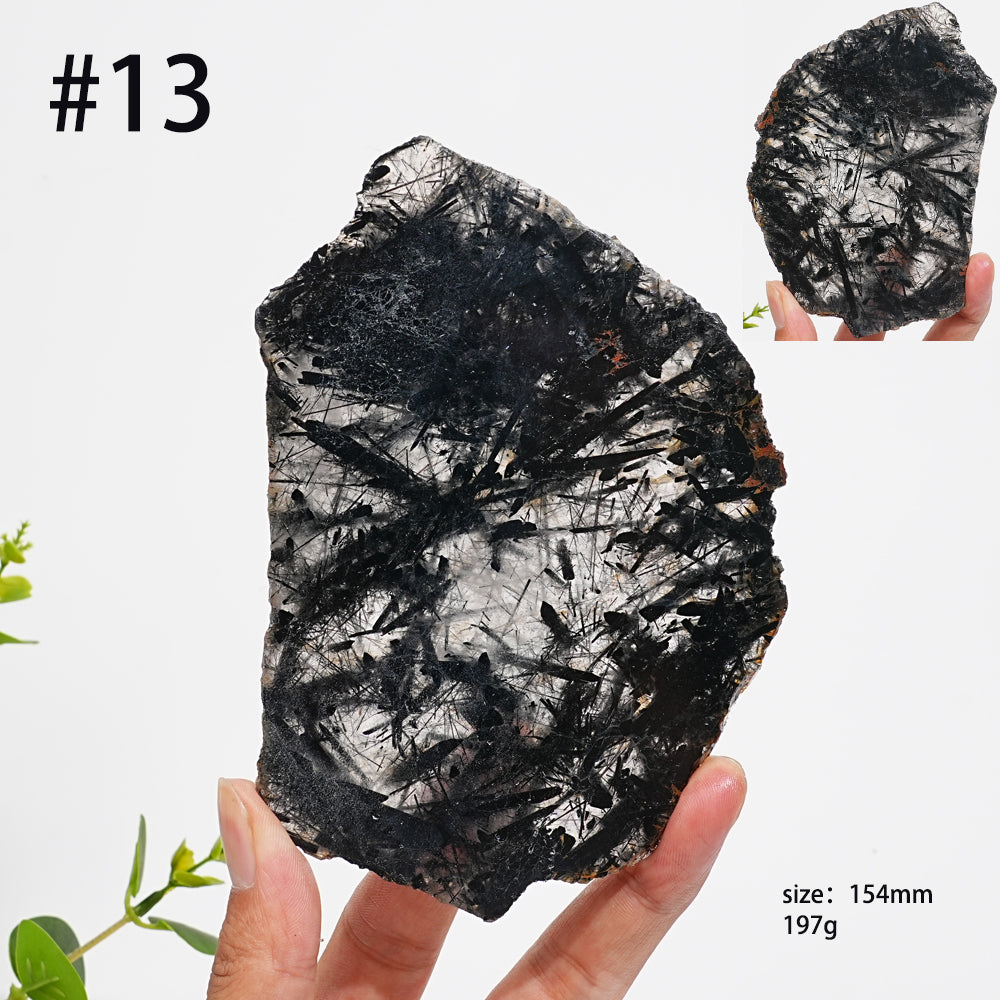 Unique,Natural Crystal Black Tourmaline In Quartz Slice