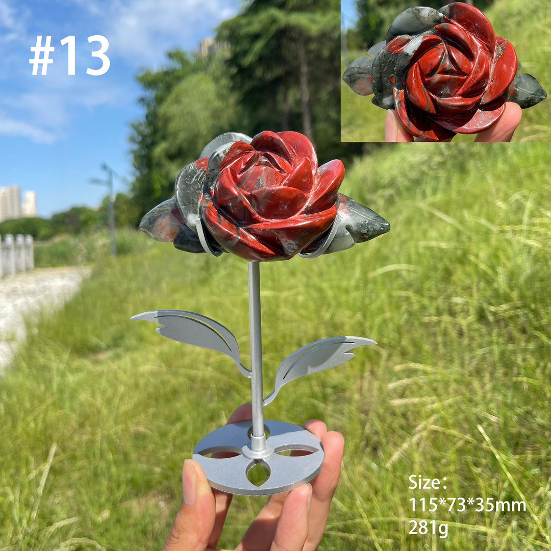 Unique,Natural African Bloodstone Crystal Rose Carving
