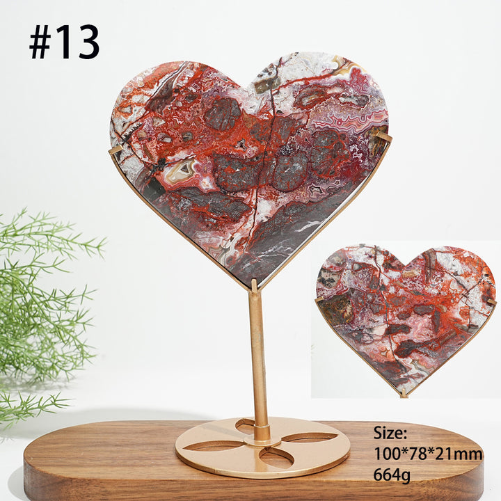 Unique,Natural Mexican Agate Crystal Heart On Stand