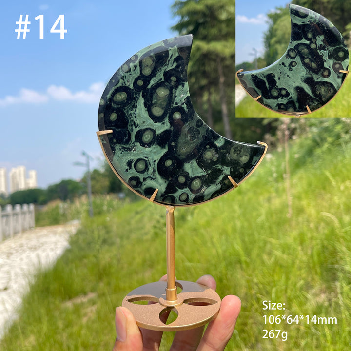 Unique,Natural Kambaba Jasper Crescent Moon Carving On Stand