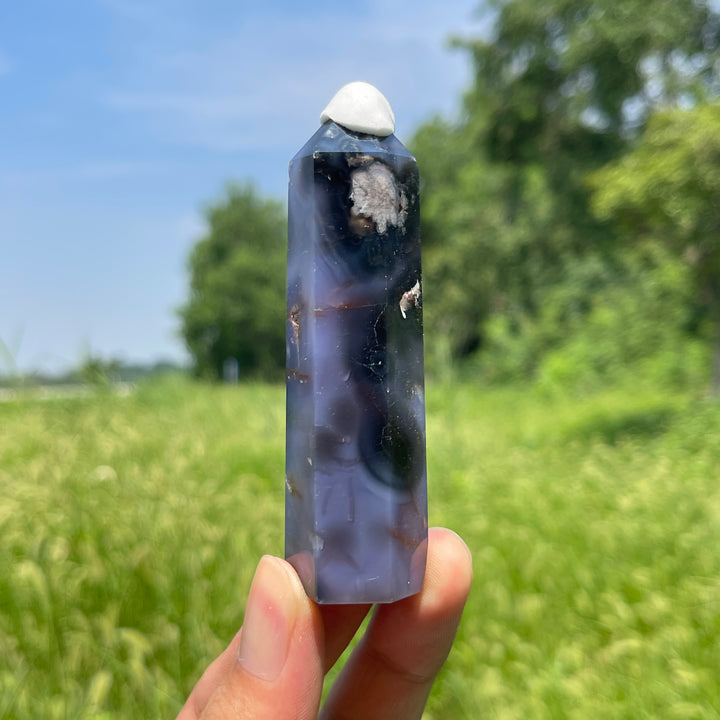 Unique,A Slightly Imperfect Natural Crystal Blue Flower Agate Point