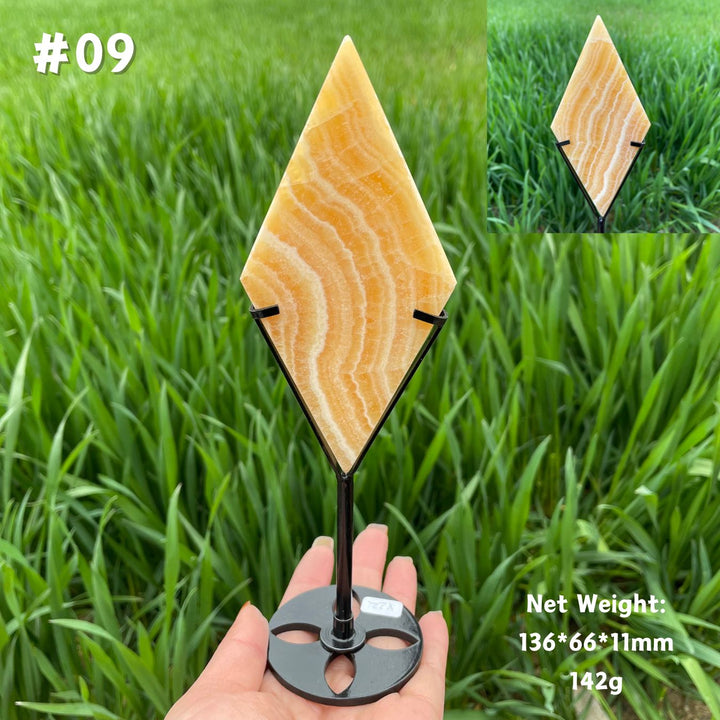 Unique,Natural Crystal Yellow Calcite Rhombus Slice