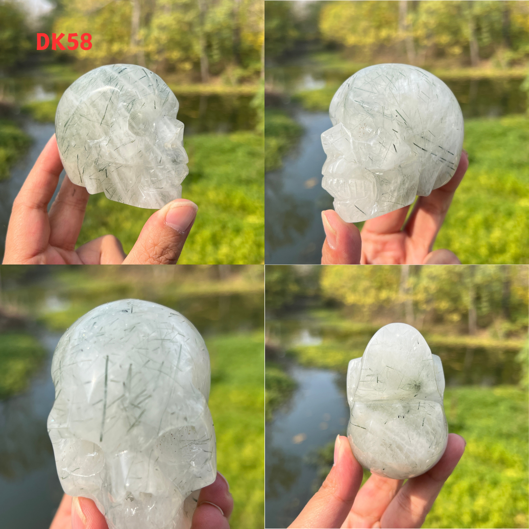 Clear Quartz With Green Actinolite Skull