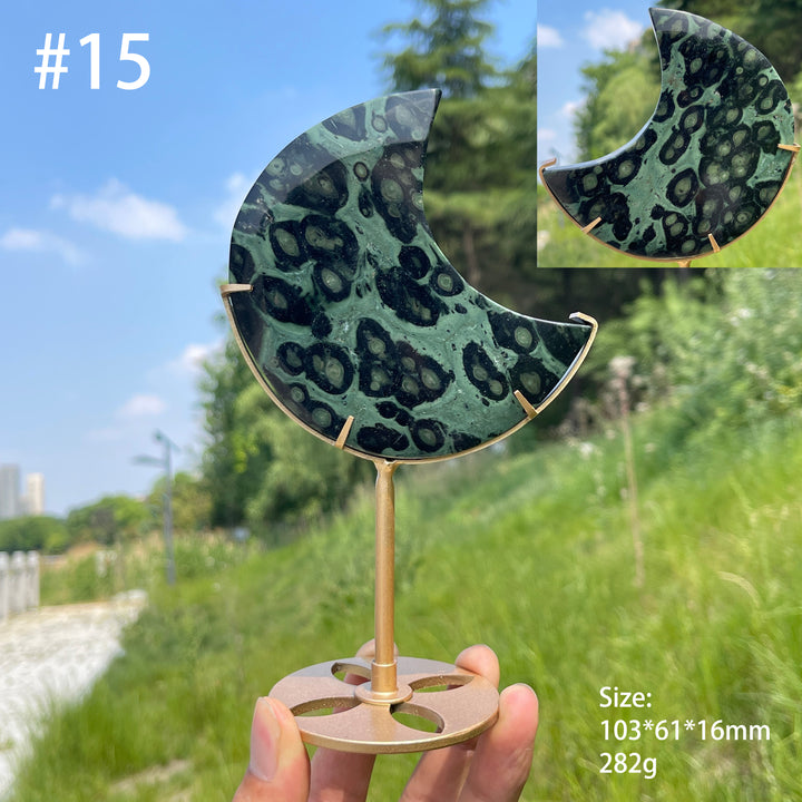 Unique,Natural Kambaba Jasper Crescent Moon Carving On Stand