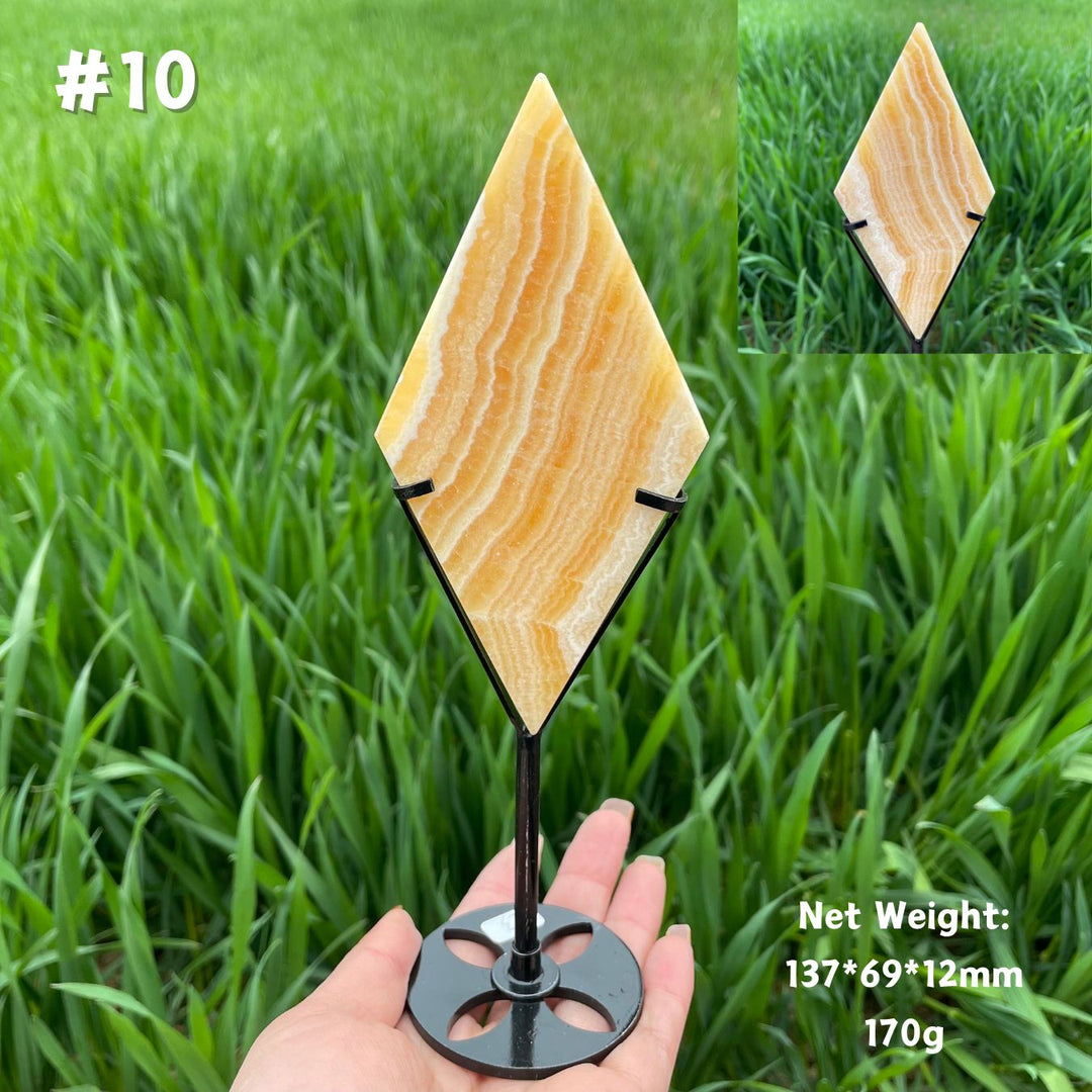 Unique,Natural Crystal Yellow Calcite Rhombus Slice