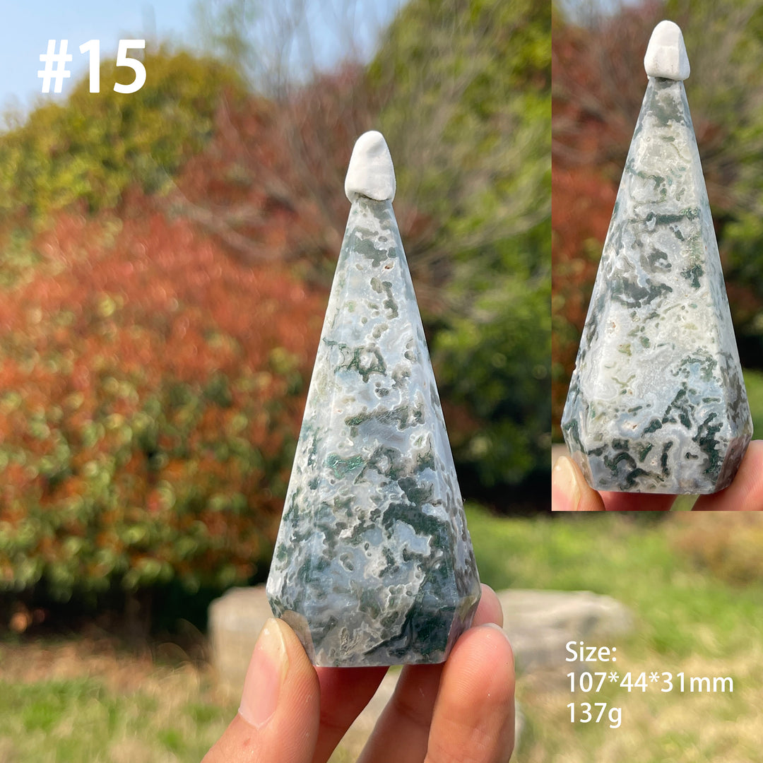 Unique,Natural Moss Agate Diamond Tower Crystal