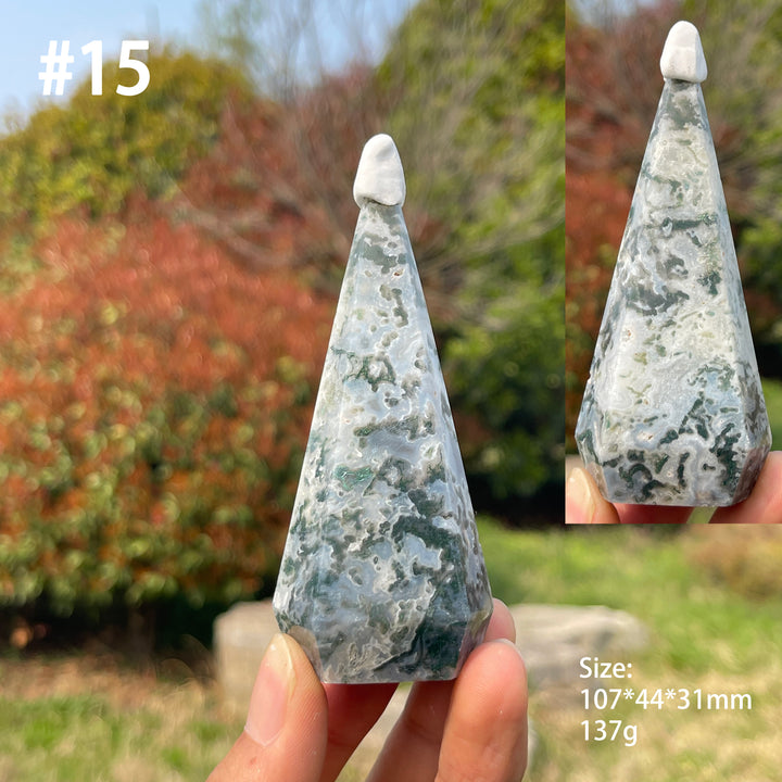 Unique,Natural Moss Agate Diamond Tower Crystal
