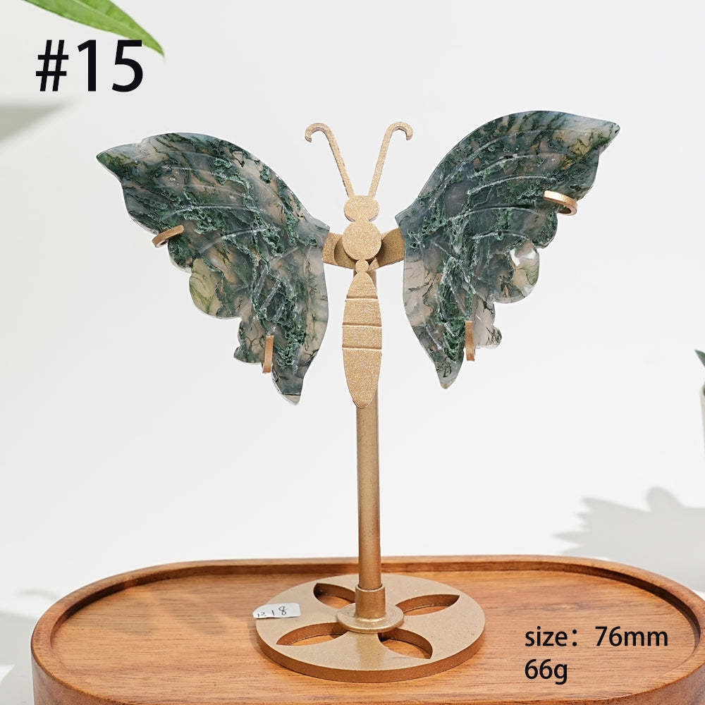 Unique,A Slightly Imperfect Natural Moss Agate Butterfly Wing Display