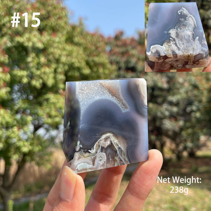 Unique,Natural Crystal Black Flower Agate Freeform