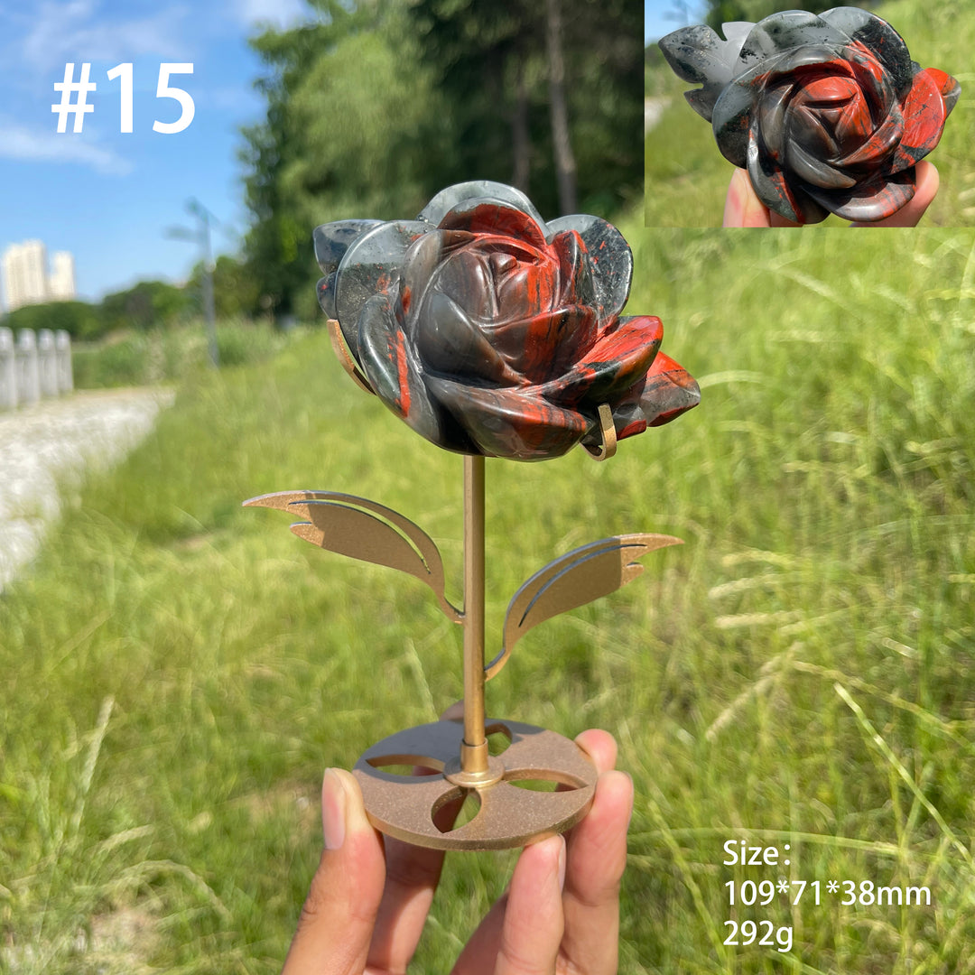 Unique,Natural African Bloodstone Crystal Rose Carving