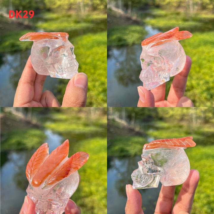 Red Amphibole In Quartz Skull