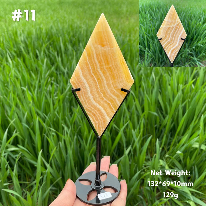 Unique,Natural Crystal Yellow Calcite Rhombus Slice