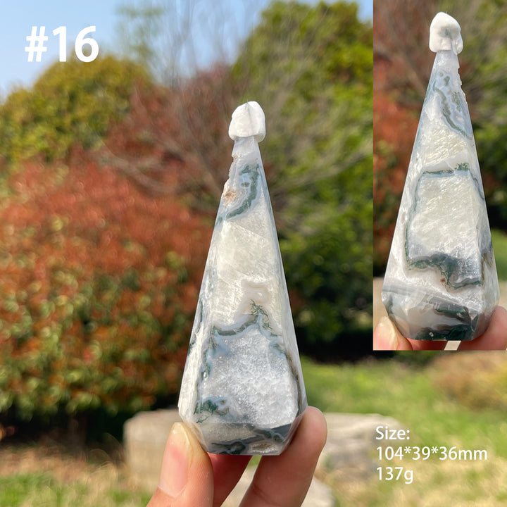 Unique,Natural Moss Agate Diamond Tower Crystal