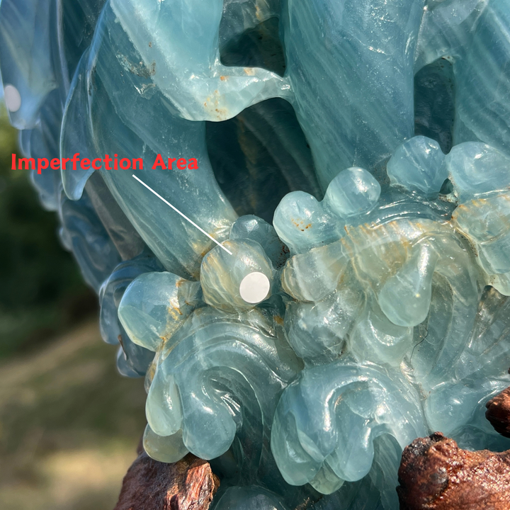 Unique,Imperfect Lemurian Aquatine Calcite Dolphin With Stand