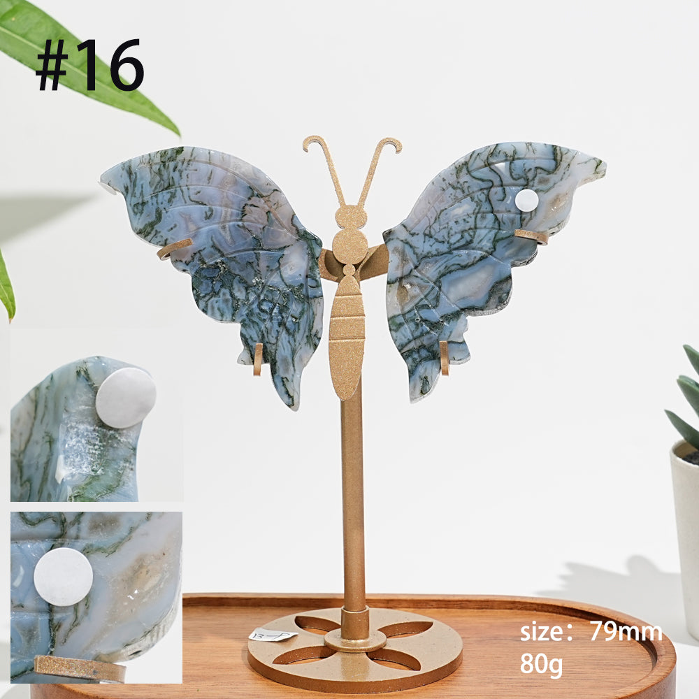 Unique,A Slightly Imperfect Natural Moss Agate Butterfly Wing Display