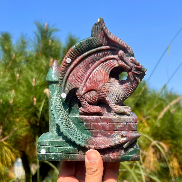 Unique Ocean Jasper Dragon Sculpture