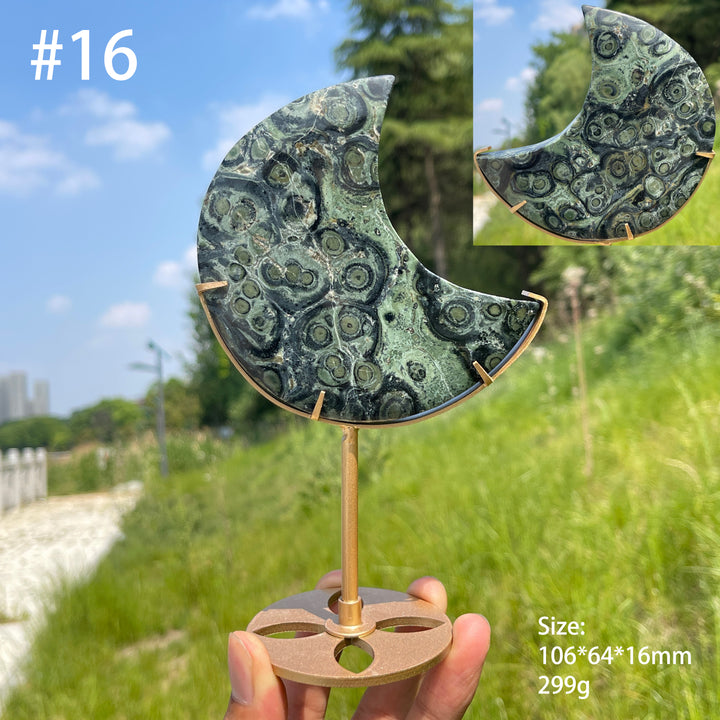 Unique,Natural Kambaba Jasper Crescent Moon Carving On Stand