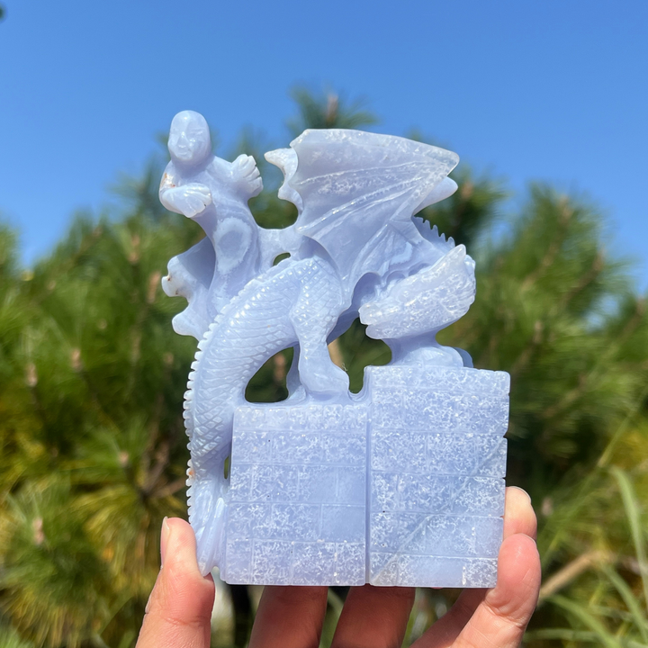 Unique Blue Lace Agate Dragon Sculpture