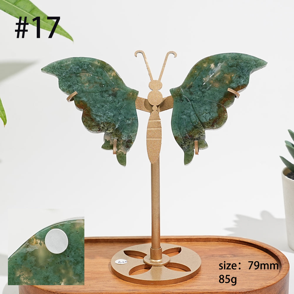 Unique,A Slightly Imperfect Natural Moss Agate Butterfly Wing Display