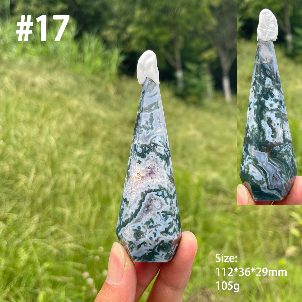 Unique,Natural Moss Agate Diamond Tower Crystal