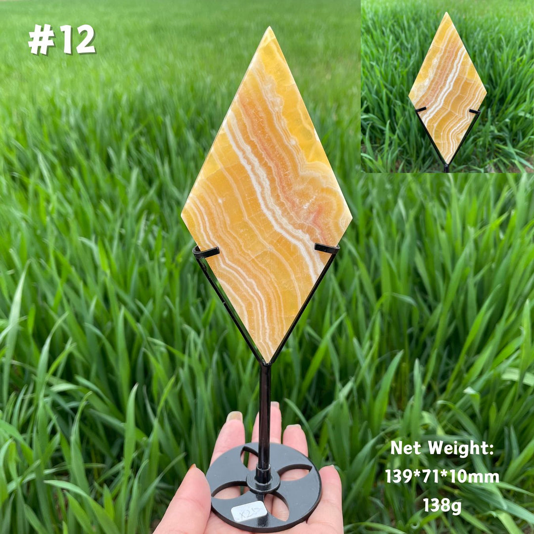 Unique,Natural Crystal Yellow Calcite Rhombus Slice