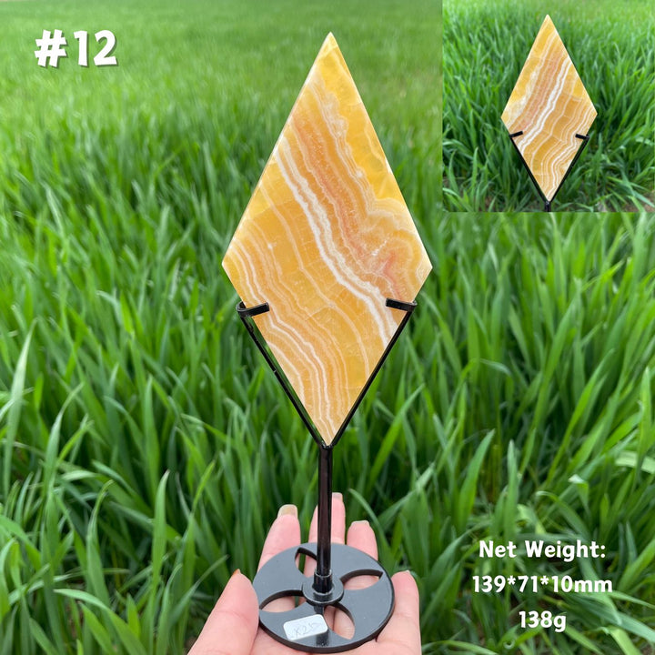 Unique,Natural Crystal Yellow Calcite Rhombus Slice