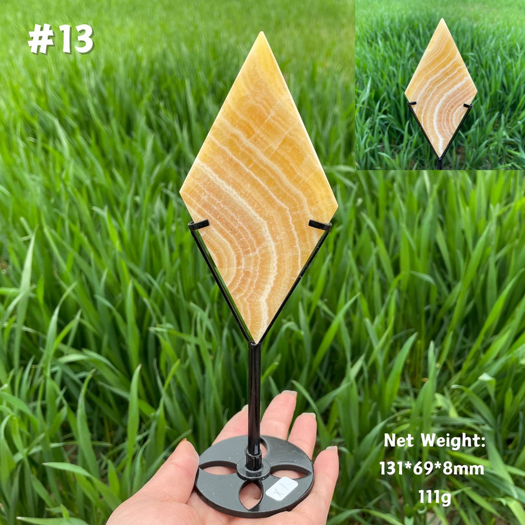 Unique,Natural Crystal Yellow Calcite Rhombus Slice