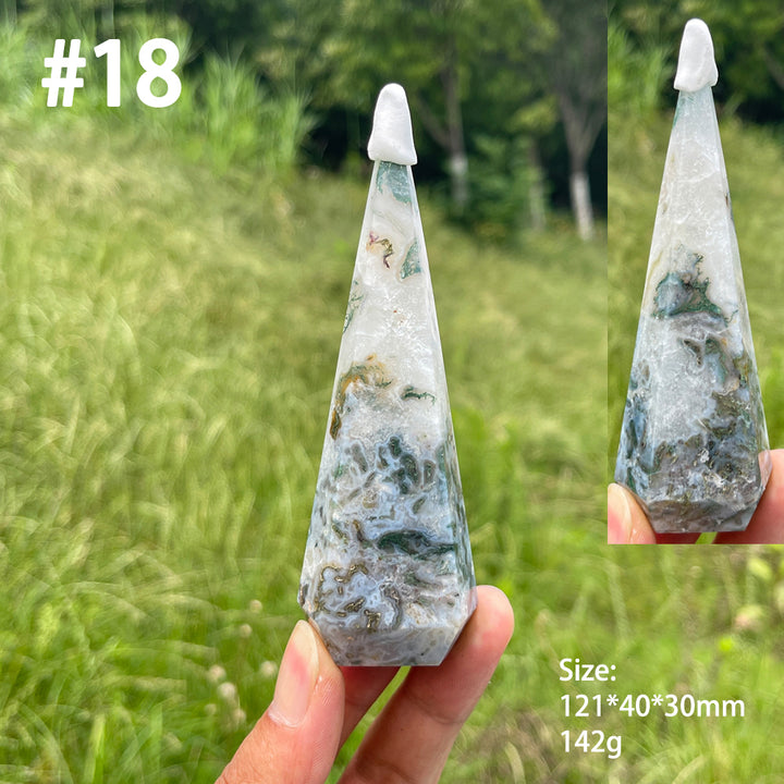 Unique,Natural Moss Agate Diamond Tower Crystal