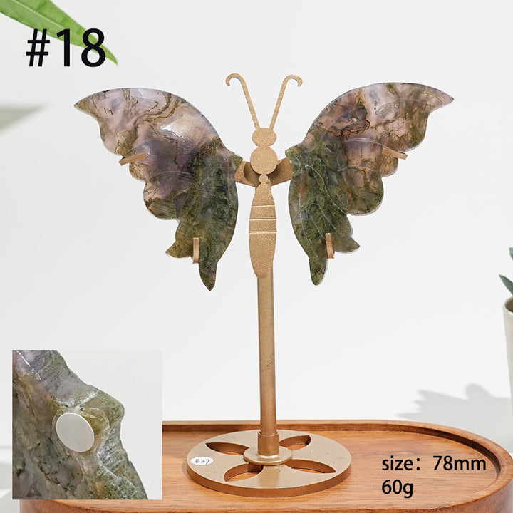 Unique,A Slightly Imperfect Natural Moss Agate Butterfly Wing Display