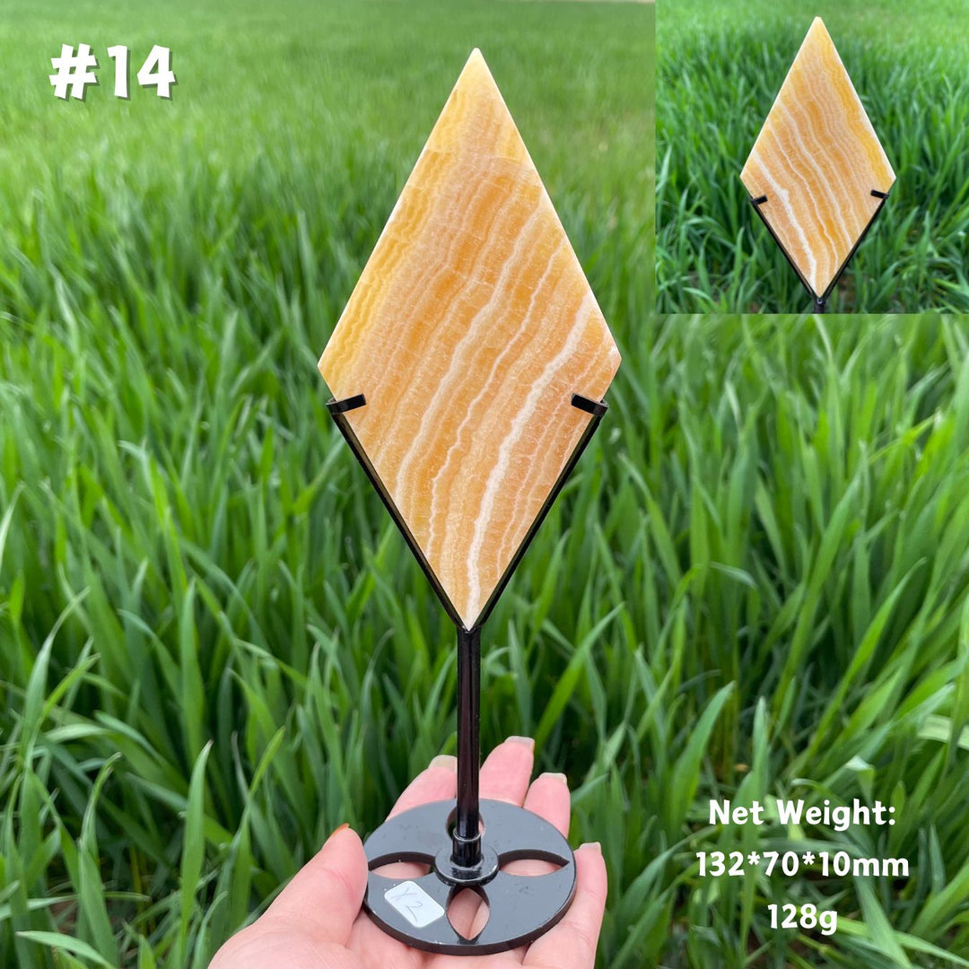 Unique,Natural Crystal Yellow Calcite Rhombus Slice