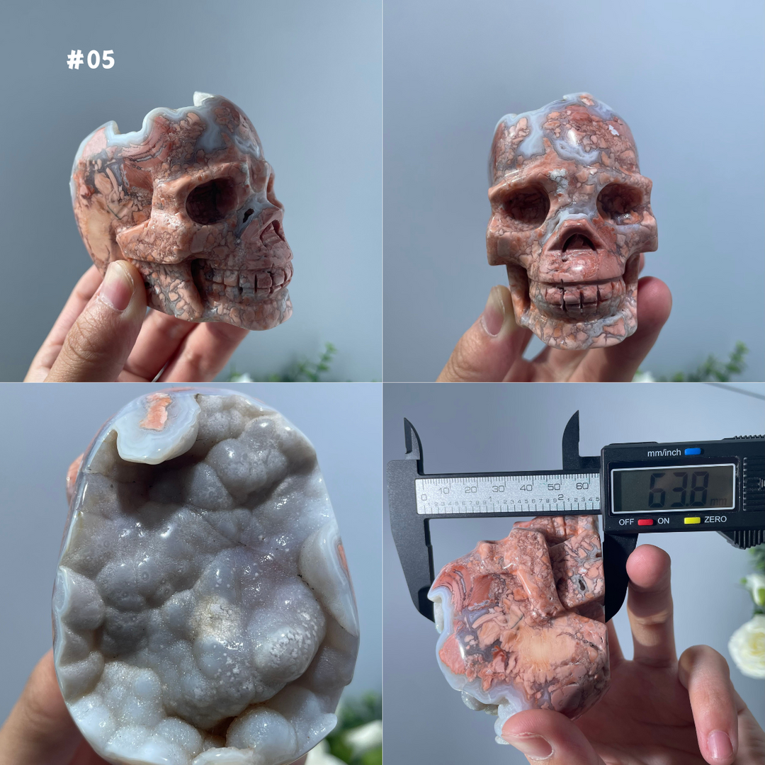 Unique, Pink Agate Skull
