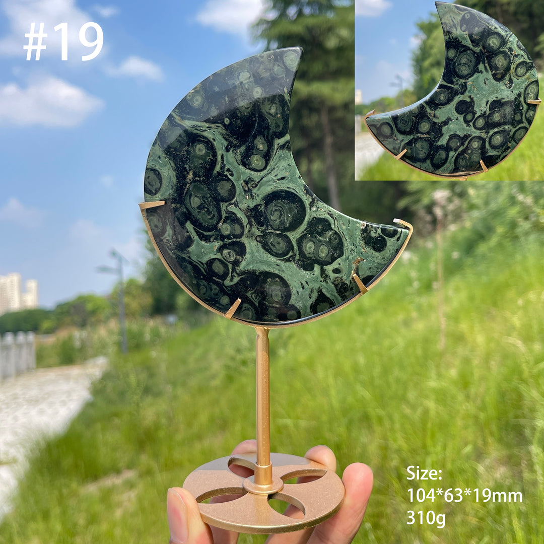 Unique,Natural Kambaba Jasper Crescent Moon Carving On Stand
