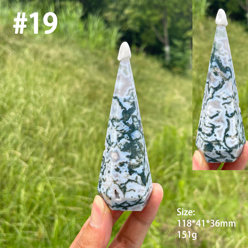 Unique,Natural Moss Agate Diamond Tower Crystal