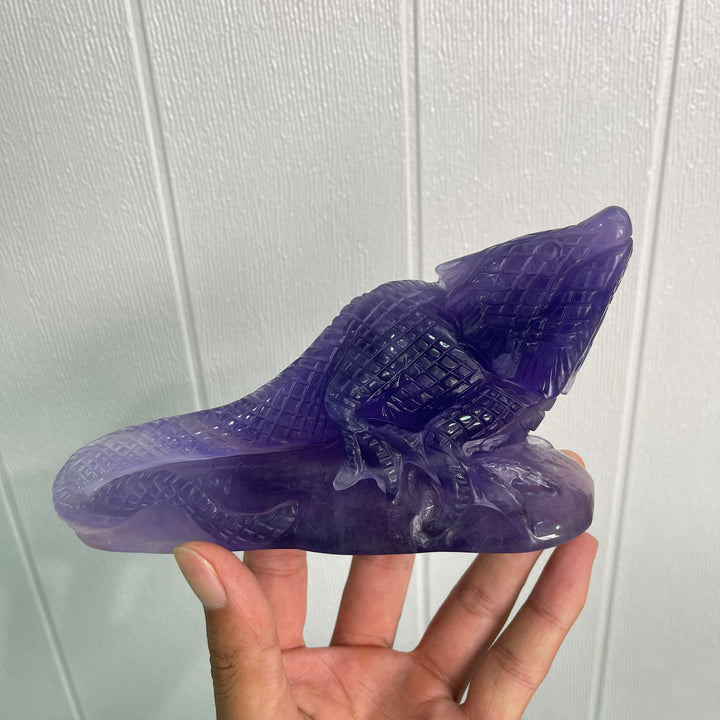 Unique,Natural Crystal Purple Fluorite Lizard Carving