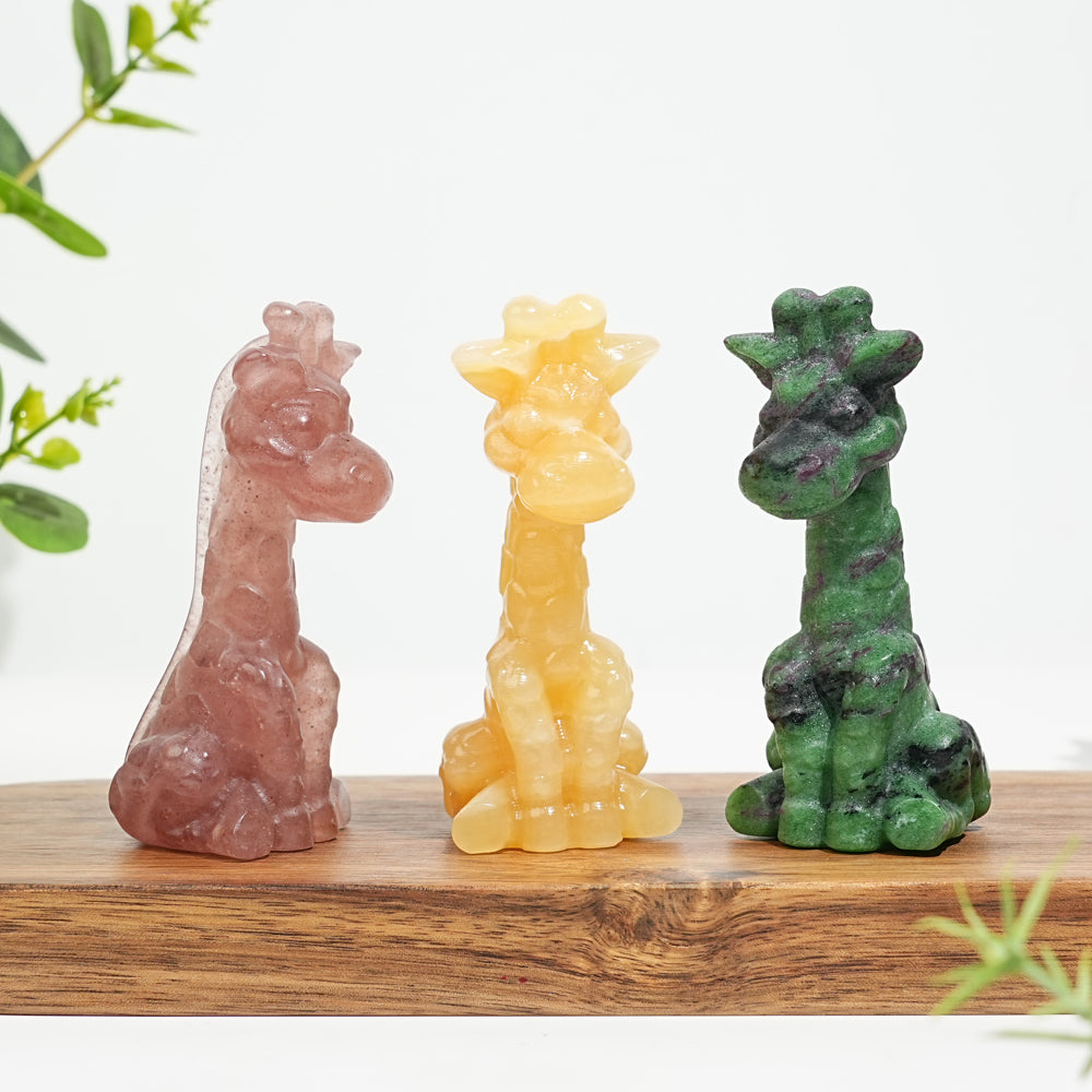 Natural Crystal Sweet Seated Giraffe Mini Carving