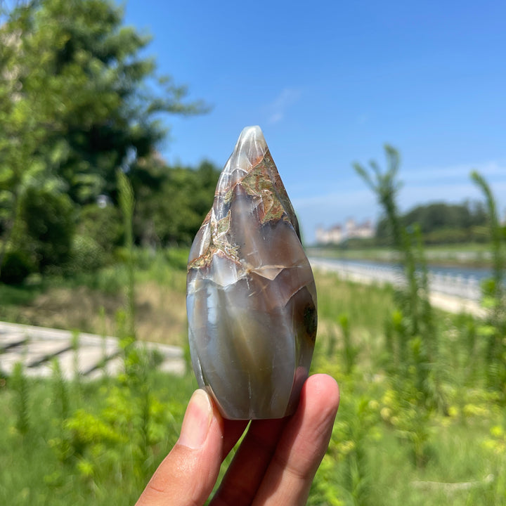 Unique,Natural Crystal Banded Agate Torch Ornament