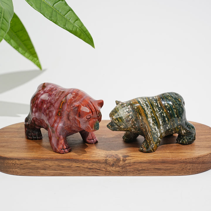 Unique, Natural Crystal Lovely Ocean Jasper Bear Carving