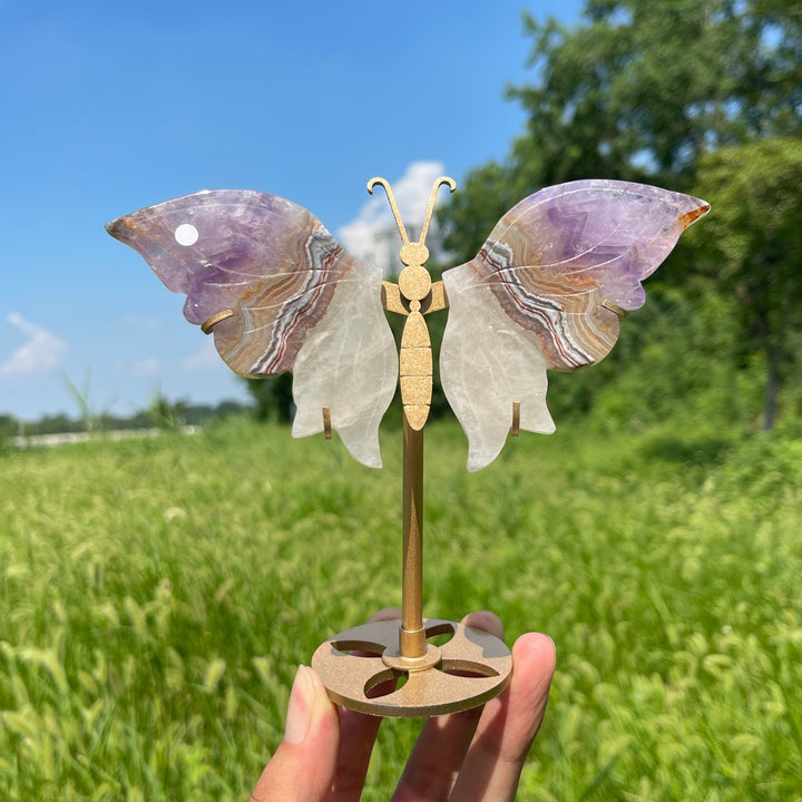 Unique,A Slightly Imperfect Natural Amethyst Agate Butterfly Wing With Stand