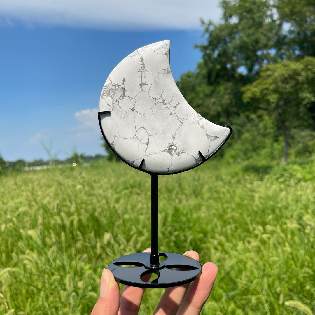 Unique,Natural Crystal Elegant Howlite Moon With Stand