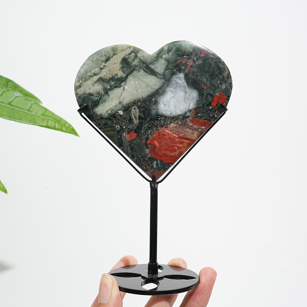 Unique,Natural Crystal African Bloodstone Heart With Stand