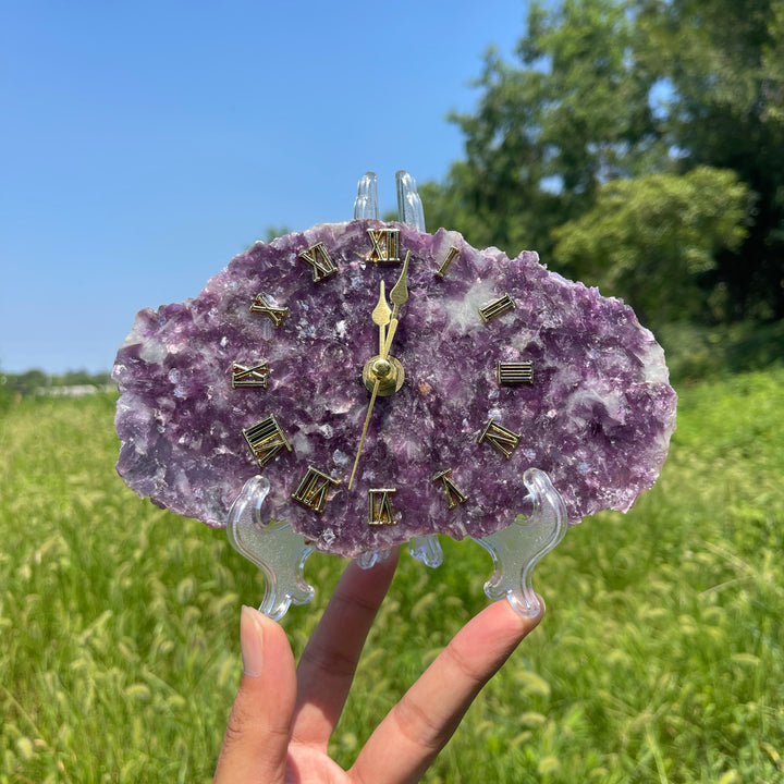 Unique,Natural Crystal Lepidolite Clock Ornament