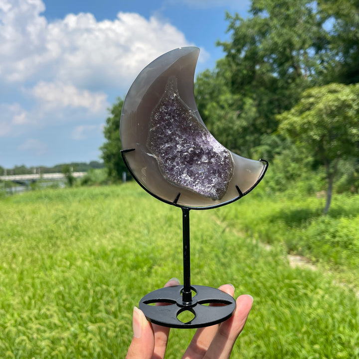 Unique,Natural Crystal Agate Geode Moon
