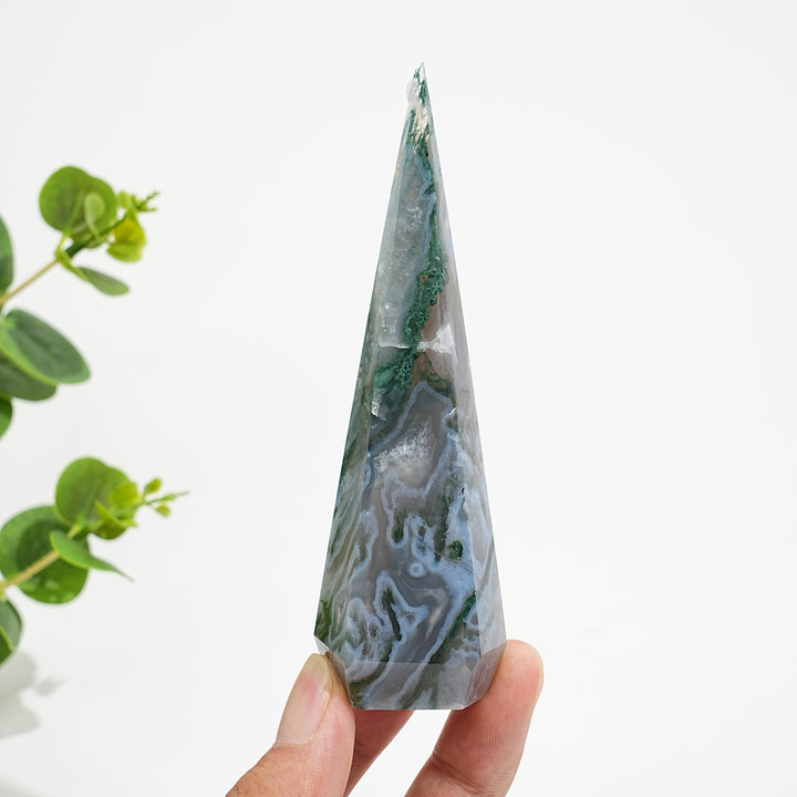 Unique,A Slightly Imperfect Natural Crystal Moss Agate Diamond Tower