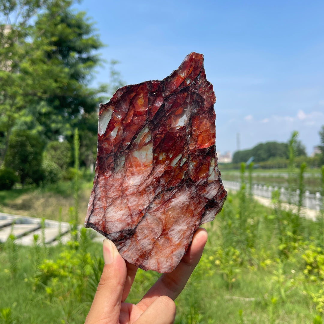 Unique,Natural Crystal Fiery Fire Quartz Slice